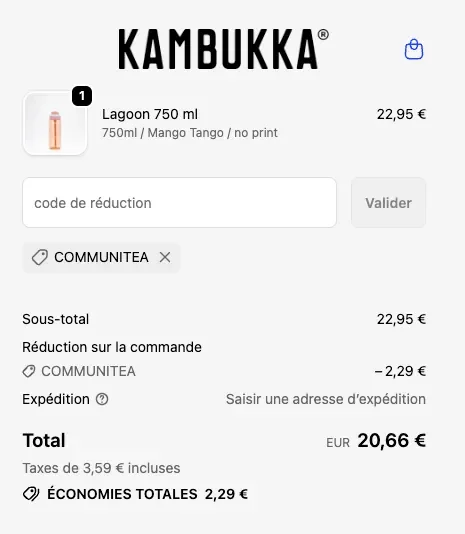 Preuve du coupon - Kambukka - Kambukka [[10% réduction]] sur les bouteilles Lagoon