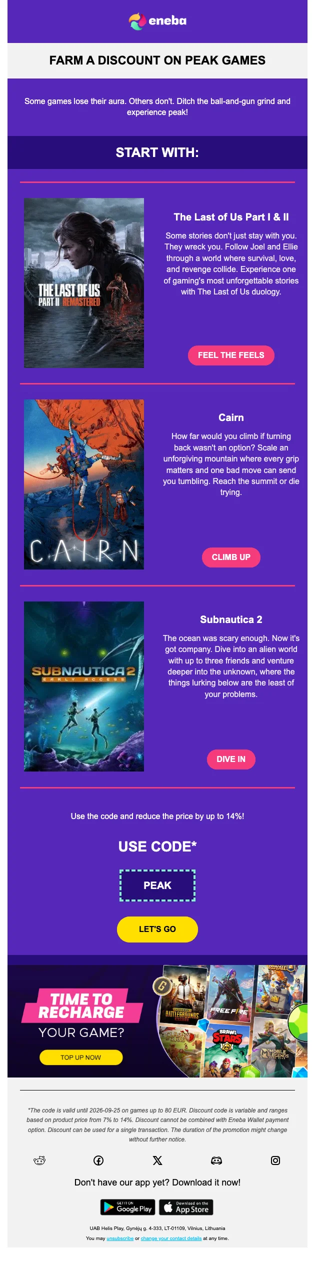 Preuve du coupon - Eneba - [[Jusqu'à 14 %]] sur une sélection de jeux vidéo