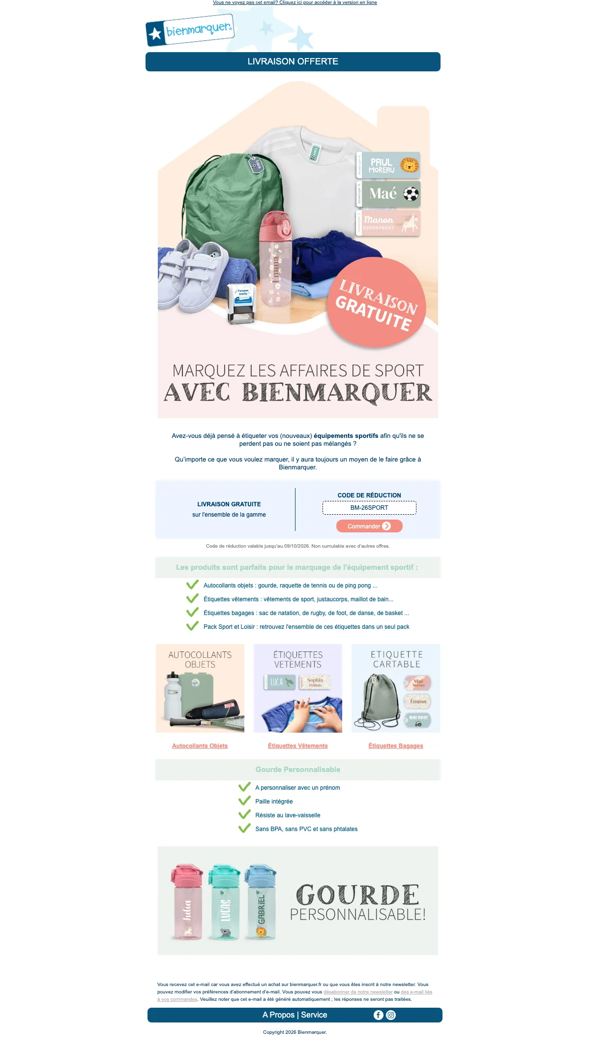 Preuve du coupon - Bienmarquer - Livraison gratuite sur la gamme sport et loisir