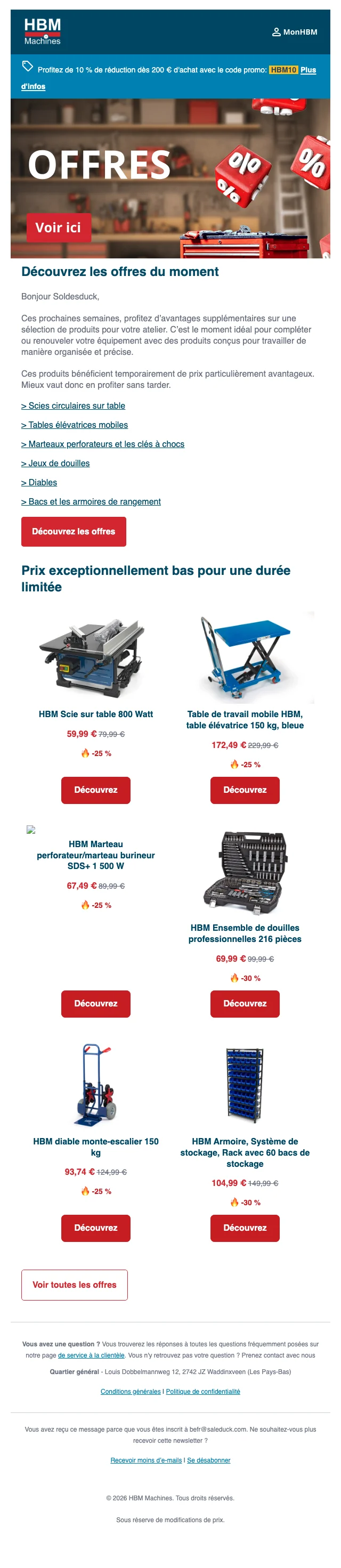 Preuve du coupon - HBM Machines - HBM Machines coffrets et outillage, [[10% de réduction]] dès 200€ d'achat