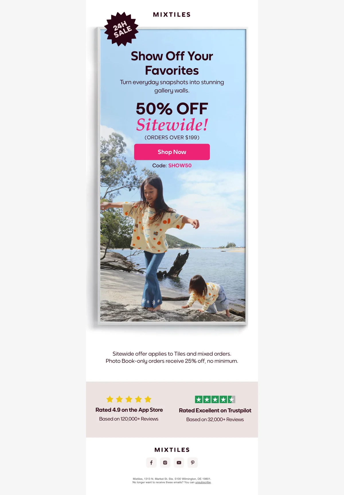 Preuve du coupon - Mixtiles - Code promo : [[50% de réduction]] sur tout le site, commande minimale requise