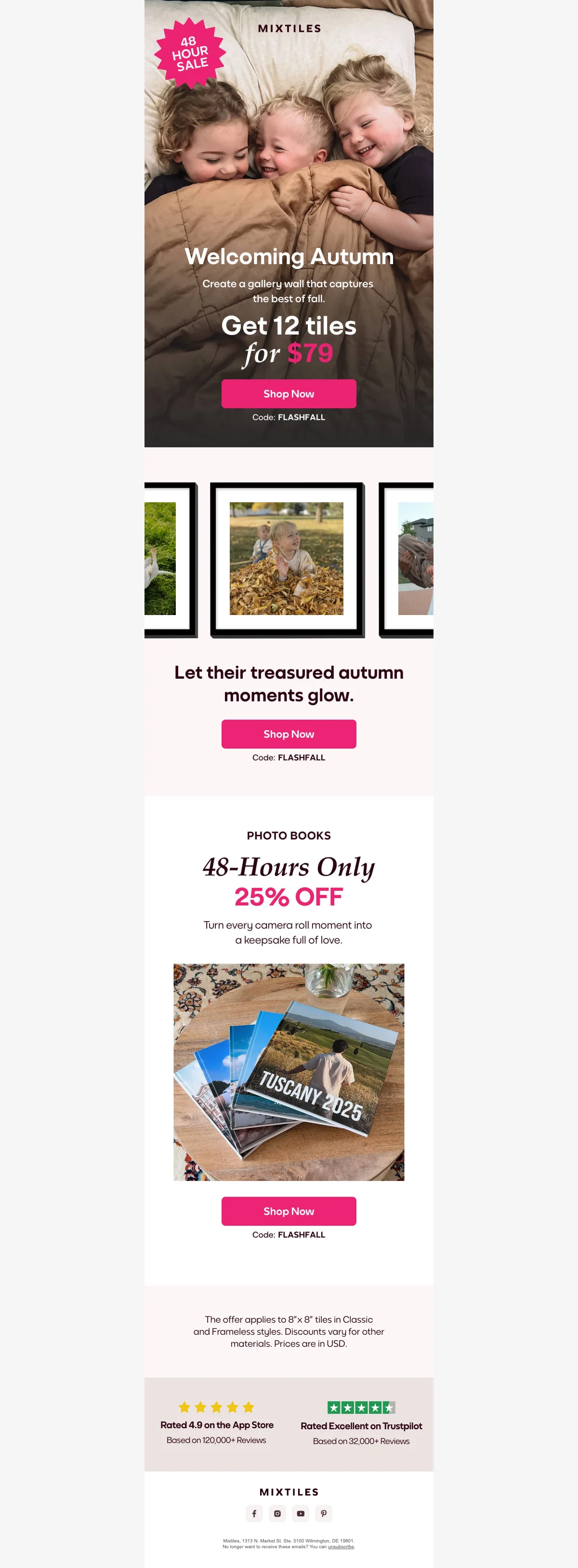 Preuve du coupon - Mixtiles - Code promo : [[12 tirages]] automne, créez une galerie murale