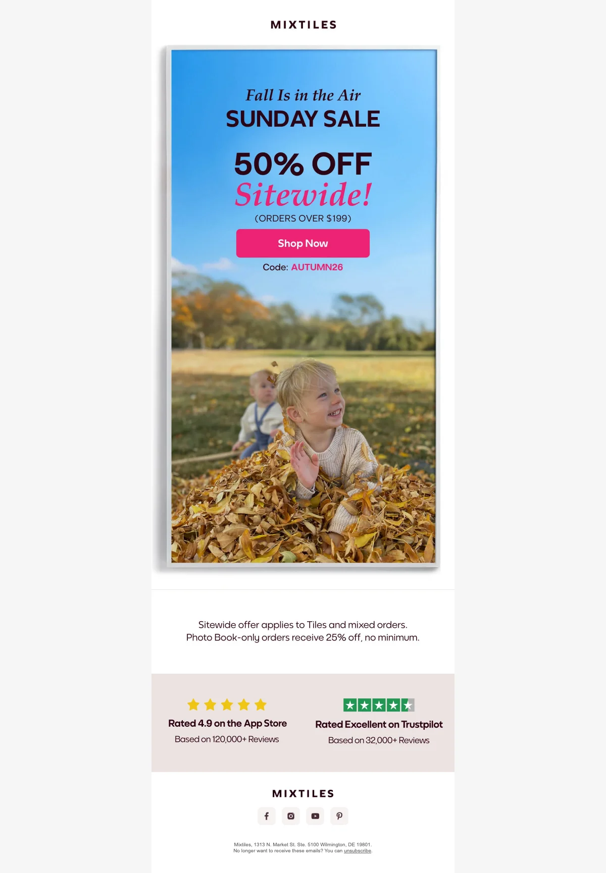 Preuve du coupon - Mixtiles - Code promo : [[50% de réduction]] sur toute la boutique, galerie murale incluse
