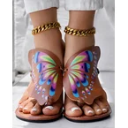 Colorblock Butterfly Print Toe Post Slippers
