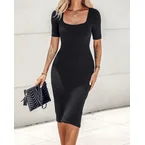 ChicMe Short Sleeve Bodycon Mid-Length Dress Square Neck Slim Fit Dress