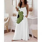 Floral Print U-Neck Adjustable Spaghetti Straps Maxi Dress Casual Colorblock Backless Loose Fit Loungewear Dress