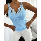 Contrast Lace V Neck Sleeveless Knit Top Casual Slim Fit Tank