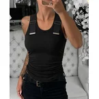 Women's Ribbed Knit Tank Top Adjustable Buckle Strap Side Ruched Knit Top Curved Hem Slim Fit Vest