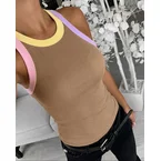 Women's Contrast Trim Ribbed Tank Top Slim Fit Sleeveless Round Neck Basic Camisole for Streetwear & Layering