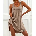 Women's Loose Casual Tank Dress U-Neck Racerback Sleeveless Curved Hem Mini Dress
