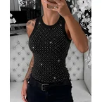 Women's Rhinestone Argyle Pattern Ribbed Tank Top Slim Fit Top