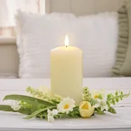 Couronne Pour Bougie Tulipes Jaune Sorbet & Marguerites avec Bougie LED TruGlow® 15 cm