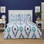 Nautica Home Ikat 100% Cotton Duvet Cover Set, 135 × 200 cm, White & Blue