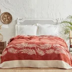Karaca Home Leaf Double Cotton Blanket Terracota
