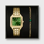 Gift Box Gracieuse Watch Steel Forest Green & Malachite Bracelet, Gold Colour
