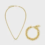 Gift Box Essentielle Double Link Necklace and Round Chain Bracelet, Gold Colour