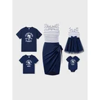 Family Matching Cotton T-Shirt & Dress Set – Sunny Days Palm Print for Dad, Mom, Baby & Toddler, Perfect for Summer Vacations & Family Outings Tibetan blue