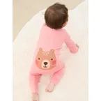 Grenouillère en bambou pour bébé garçon/fille, motif animal, fermeture éclair double sens, orange et rouge